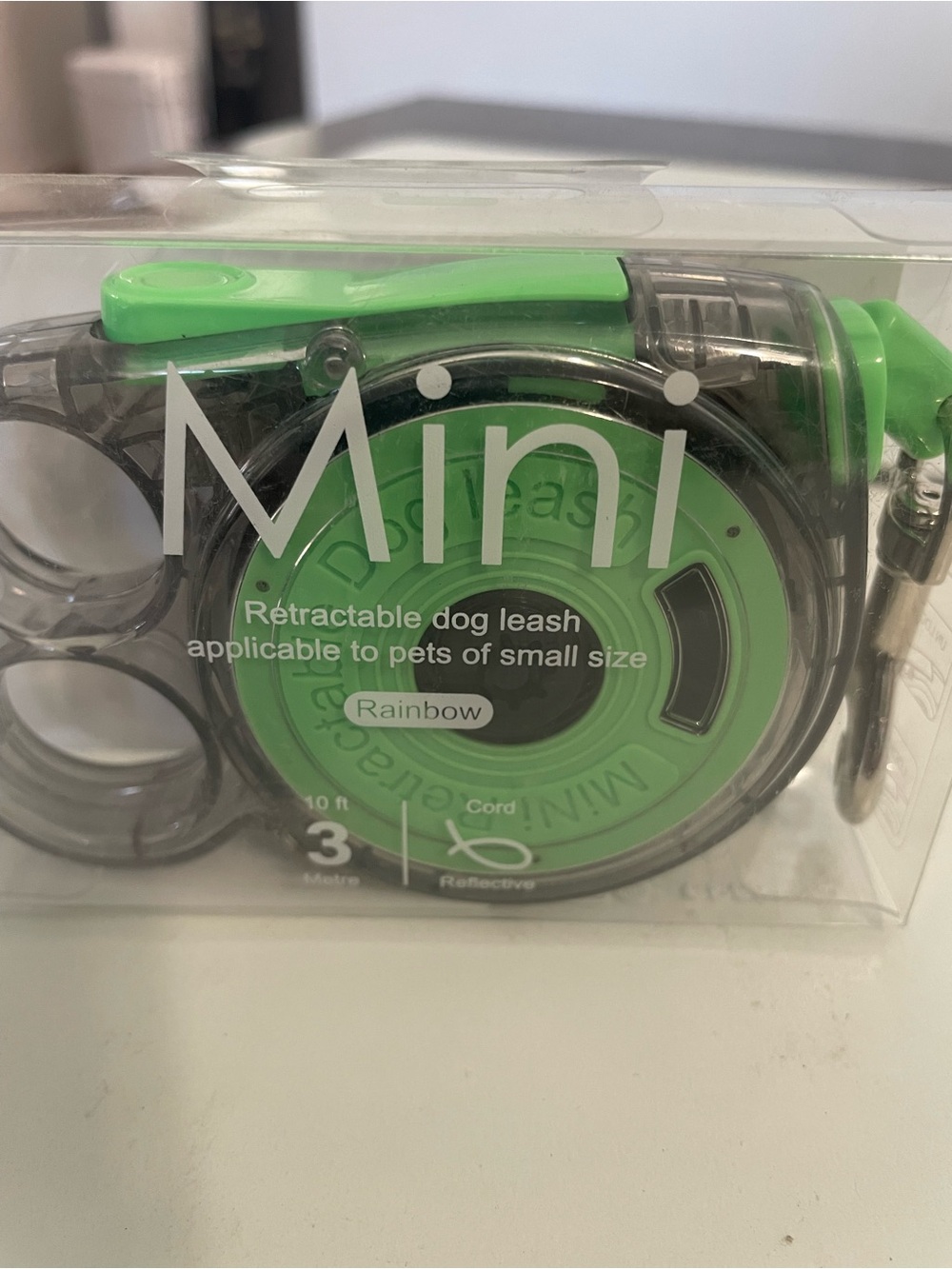 Rainbow Mini Retractable Dog Leash - Green and Black